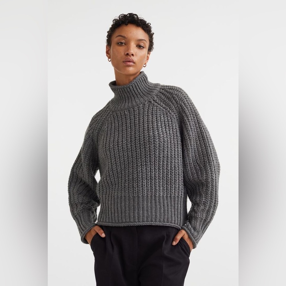 H&M Oversized Chunky Knit Turtleneck Sweater Gray Women’s L New without Tag